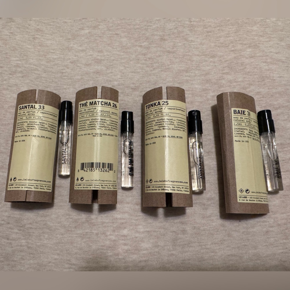 Le Labo Perfume - 1.5ml (Set of 4) - Santal 33, Baie 19, The Matcha 26, Tonka 25